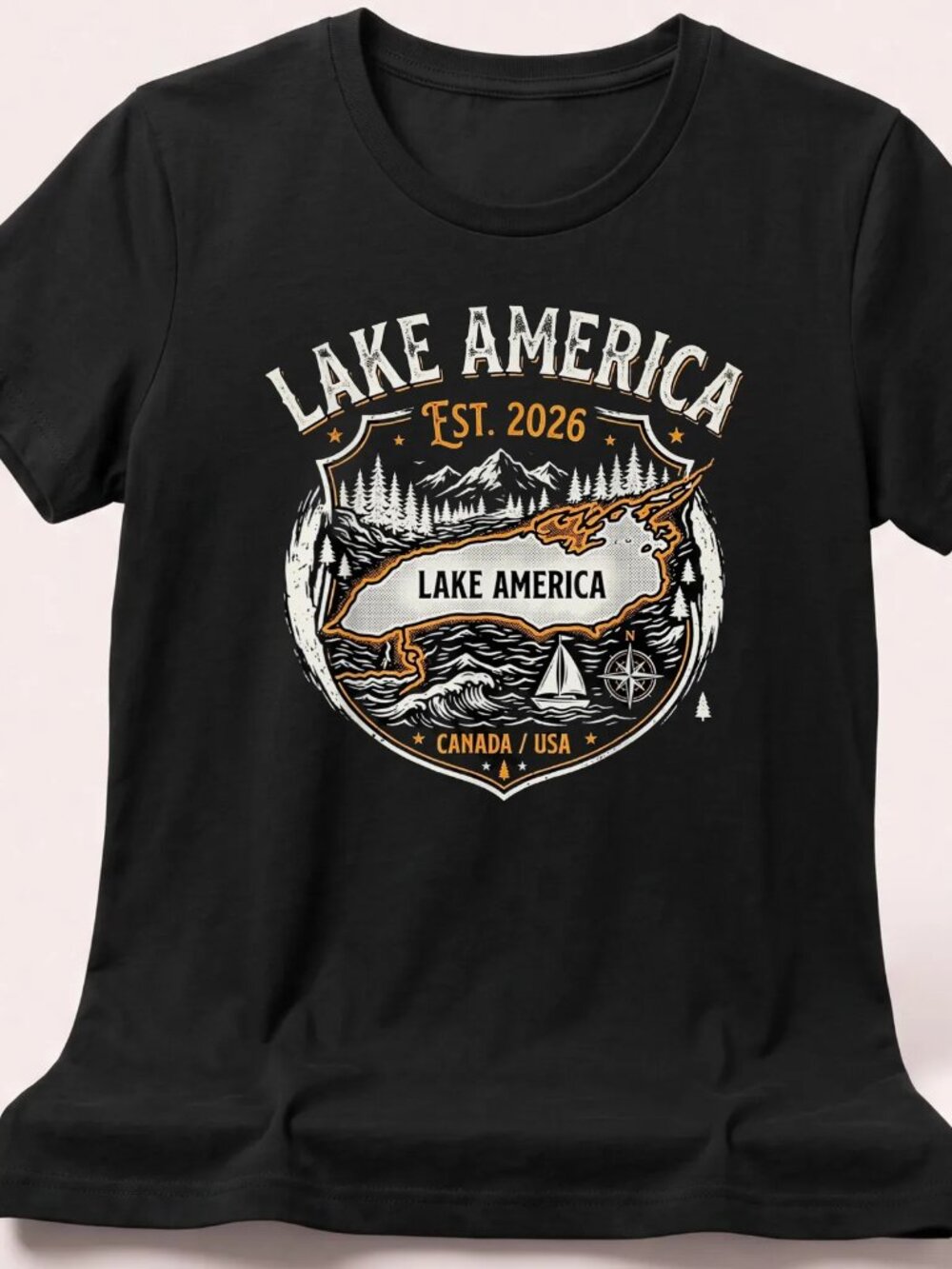 Lake America Est. 2026 Canada USA Lake T-Shirt · True Stitch Line